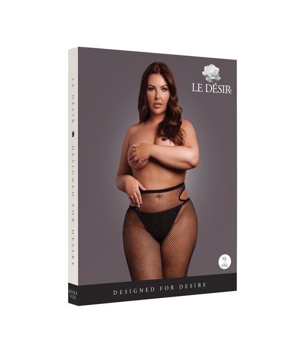 Le Désir by Shots Glanzende Cut-Out Panty’s - Plus Size - Zwart/Goud Glitter