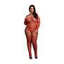 Glanzende Off the Shoulder Bodystocking - Plus Size - Rood/Goud Glitter