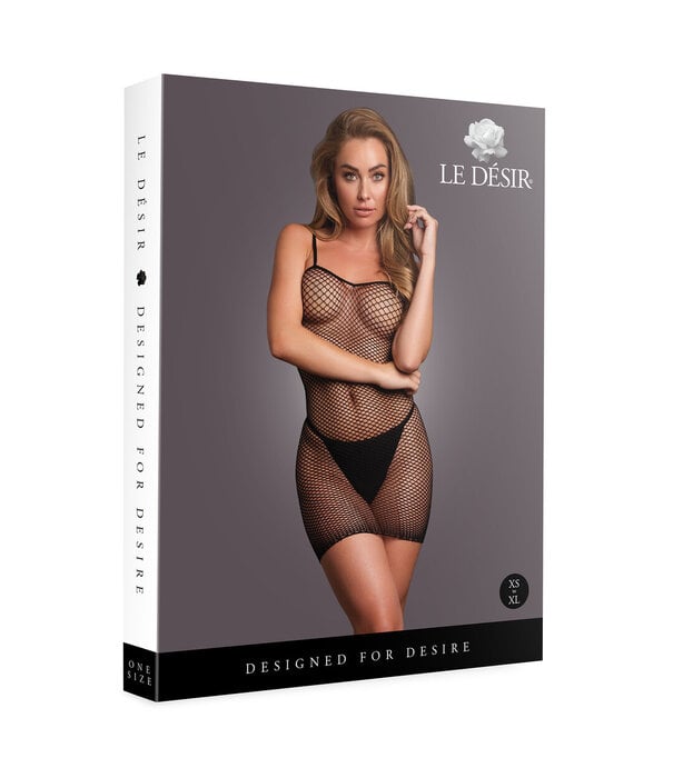 Le Désir by Shots Korte Jurk Visnet en Spaghetti Bandjes - OS - Zwart