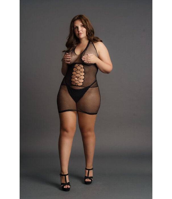 Le Désir by Shots Peek-A-Boo Fishnet Jurk - Plus Size