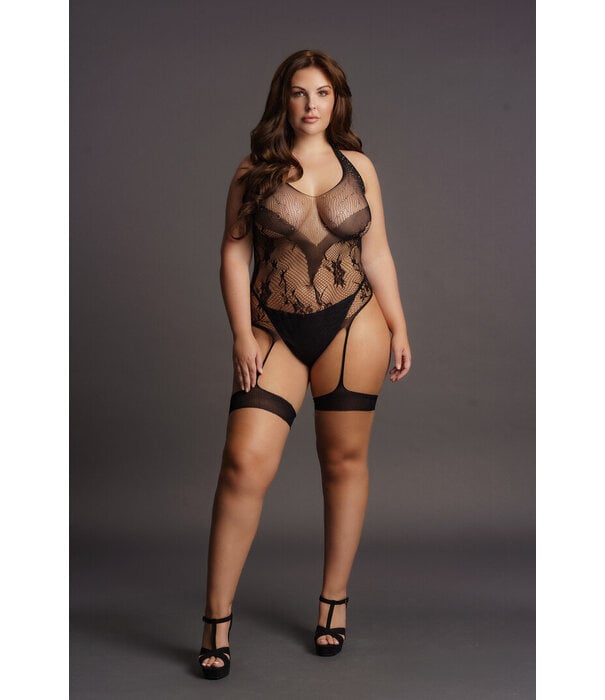 Le Désir by Shots Kruisloze Rhinestone Halter Teddy - Plus Size