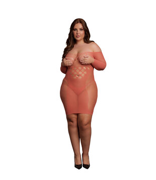 Langarm Net Mini Jurk - Queen Size