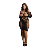 Contrast Net Lange Mouwen Mini Jurk - Plus Size