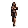 Contrast Net Lange Mouwen Mini Jurk - Plus Size
