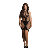 Hoge Hals Net Contrast Mini Jurk - Plus Size