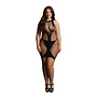 Hoge Hals Net Contrast Mini Jurk - Plus Size