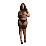 Hoge Kant Hals Net Mini Jurk - Plus Size