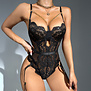 Doorzichtig Kant Cut-out Bodysuit met Halsketting - L/XL - Zwart