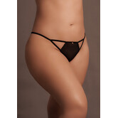 Julie - Elastische Net Thong met Open Kruis, Verstelbare Sliders en Gouden Details - Plus Size