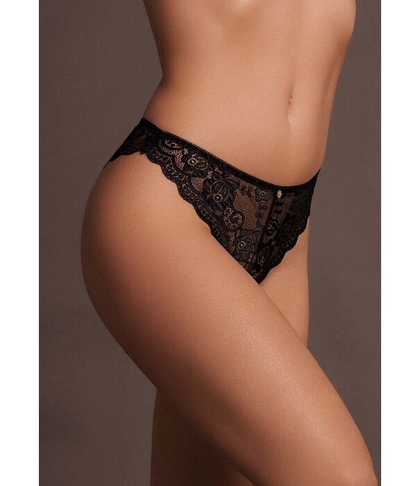 Le Désir by Shots Zoé - Elastische Kant Slip met Rugvetering en Gouden Details - One Size