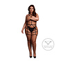 Bodyharnas met open cups en jarretels - Zwart