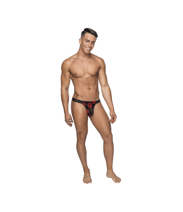 Male Power Micro Thong met Rode Cockring - S/M - Zwart