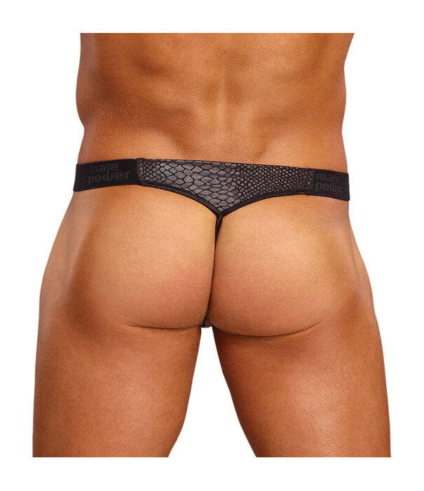 Male Power Micro G-string met Rode Cockring - L/XL - Zwart