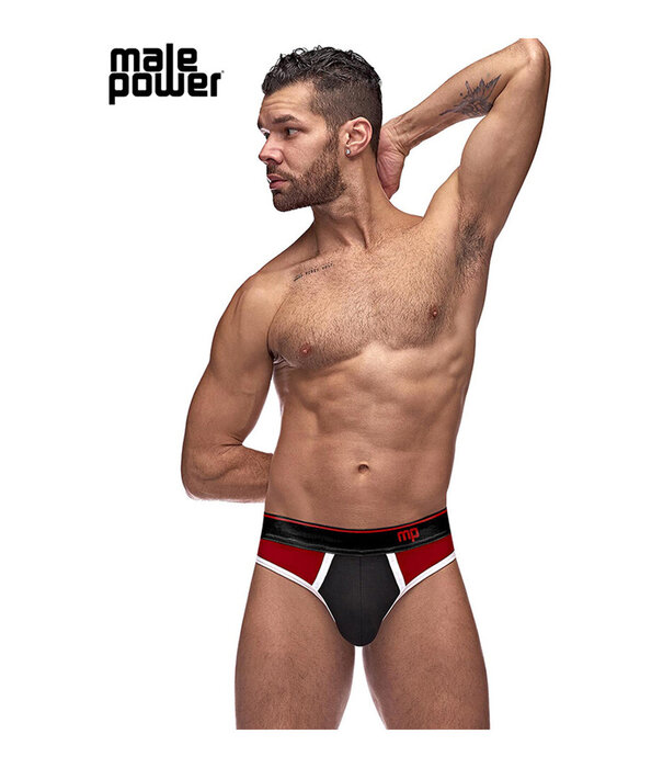Male Power Panel Thong - L/XL - Zwart/Rood