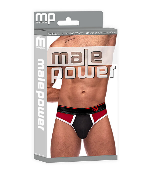 Male Power Panel Thong - L/XL - Zwart/Rood