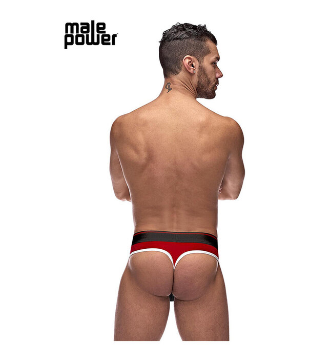 Male Power Panel Thong - L/XL - Zwart/Rood