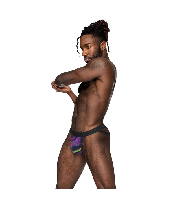 Male Power Strappy Jock met Zwarte Cockring - S/M - Galactische Swirl