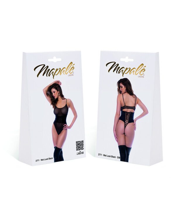 Mapalé Rock Star - Cincher Bodysuit - S/M - Glanzend Zwart