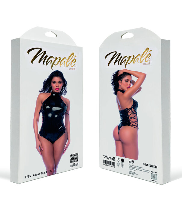 Mapalé Lace-up Halter Bodysuit - M - Glanzend Zwart