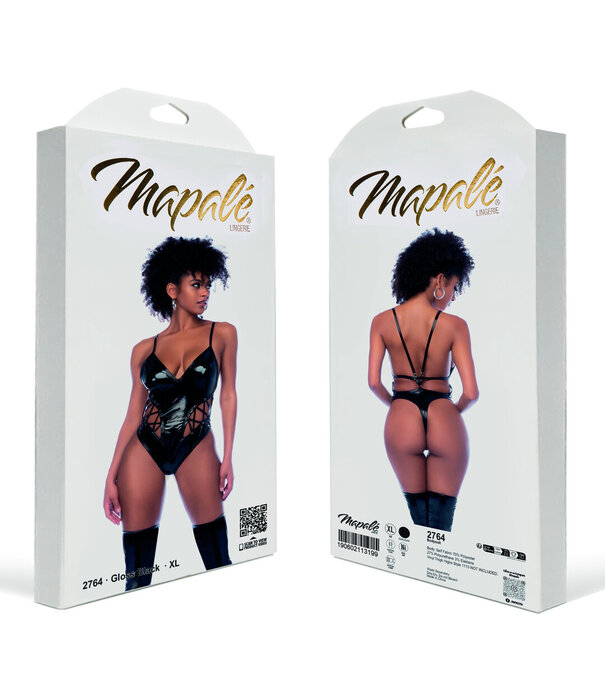Mapalé Vetersluiting Bodysuit met Lage Halslijn - L - Glanzend Zwart