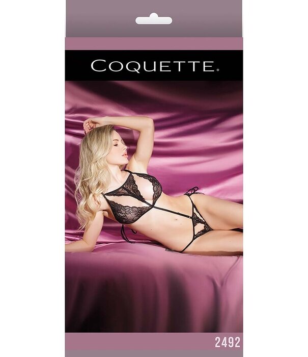 Coquette Kruisloze Teddy met Zijstrik en Uitsparingen - Één Maat