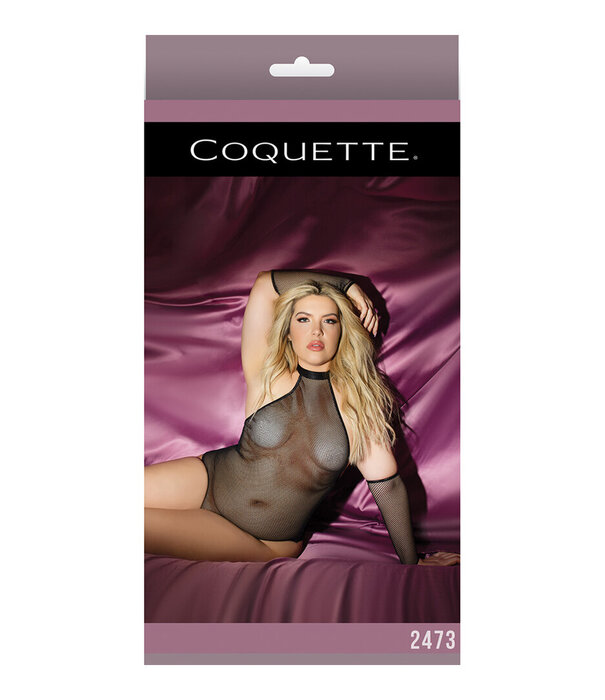 Coquette Fetish Visnet Teddy met Handschoenen - Plus Size