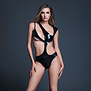 Risque Lover - Latex-look Vinyl Peek-A-Boo Bodysuit - XL - Zwart