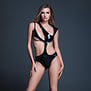Risque Lover - Latex-look Vinyl Peek-A-Boo Bodysuit - L - Zwart