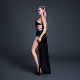 Take Me - Latex-look Vinyl en Mesh Bodysuit met Flirty Rok - XL - Zwart