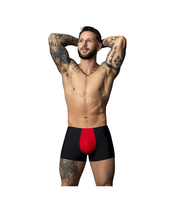 Male Power Pouch Short - S - Zwart/Rood