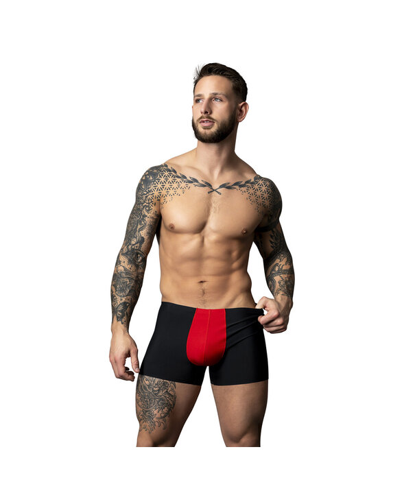 Male Power Pouch Short - M - Zwart/Rood