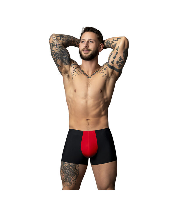 Male Power Pouch Short - L - Zwart/Rood