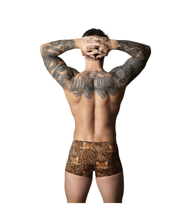 Male Power Pouch Short met Zwarte Cockring - M - Bruin Luipaard
