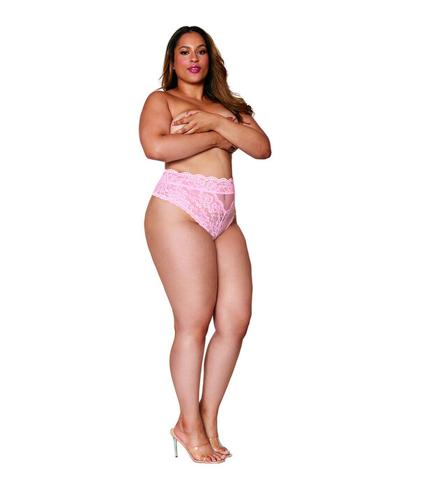 Dreamgirl Hoge Taille Kant Panty - 3X - Roze