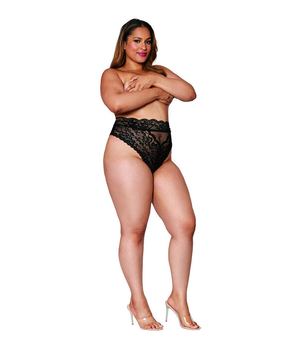 Dreamgirl Hoge Taille Kant Slip - 2X - Zwart
