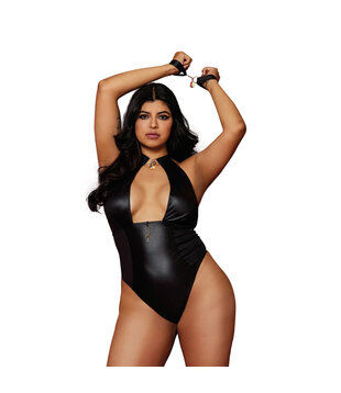 Fetish Teddy en Restraints Diamond - Plus Size - Zwart
