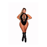 Faux Halter Teddy met Flogger - Plus Size - Zwart