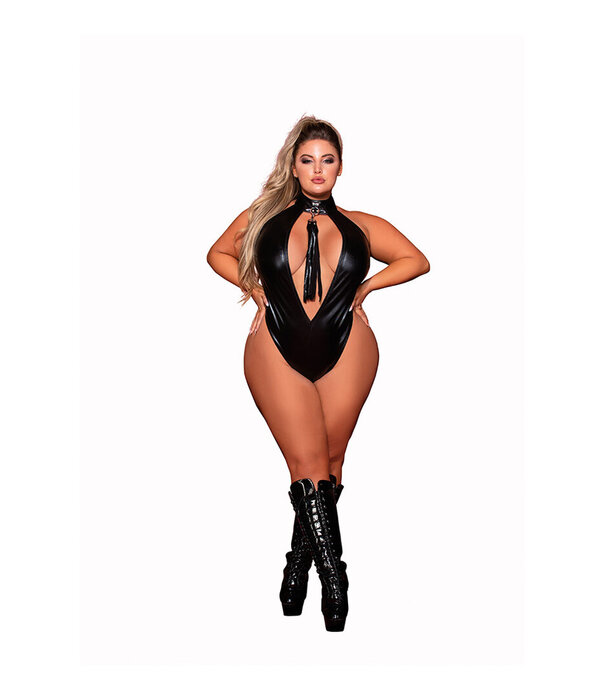 Dreamgirl Faux Halter Teddy met Flogger - Plus Size - Zwart
