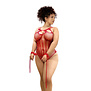 Visnet Bodystocking met Strass Detail en Manchet - Koninginnenmaat - Rood