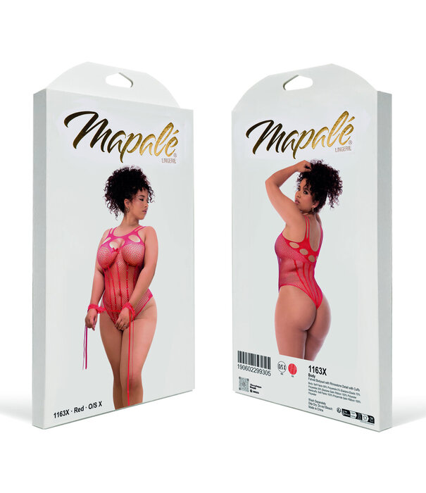 Mapalé Visnet Bodystocking met Strass Detail en Manchet - Koninginnenmaat - Rood