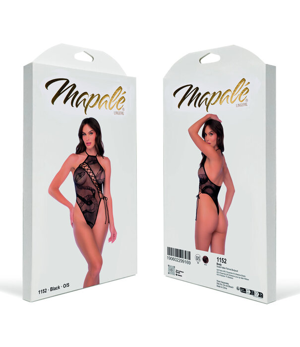 Mapalé Snake Halter Fishnet Bodysuit - One Size - Zwart