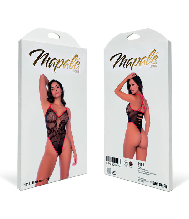 Mapalé Slangen Visnet Bodysuit - Één Maat - Zwart/Rood