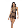 Roze Visnet Chemise - Één Maat - Zwart