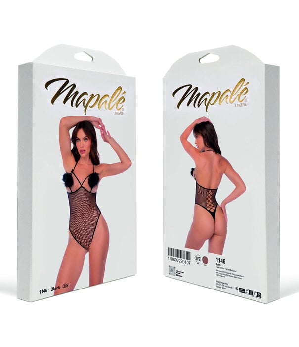 Mapalé Feather Kiss Visnet Bodysuit - Één maat - Zwart