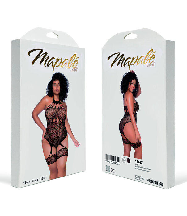 Mapalé Leopard Halter Visnet Bodysuit - Koning Maat - Zwart