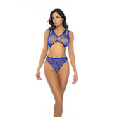 Leopard Visnet Ketting Bodysuit - Één Maat - Blauw