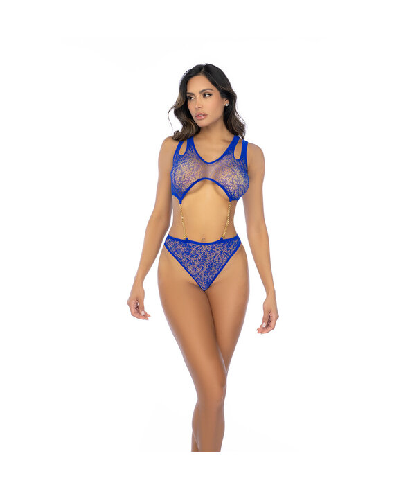 Mapalé Leopard Visnet Ketting Bodysuit - Één Maat - Blauw