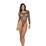 Langsleeve Visnet Rhinestone Bodysuit - Één maat - Zwart/Rhinestone