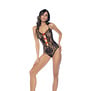 Bloemen Visnet Bodysuit - Één Maat - Zwart/Rood