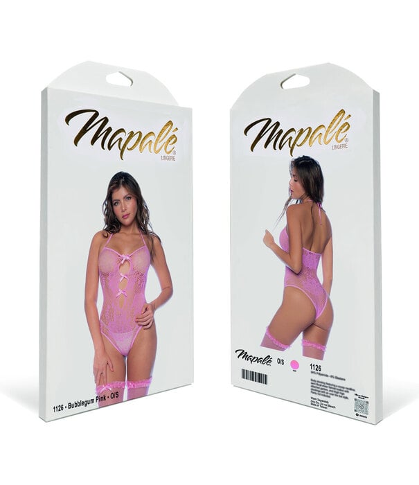Mapalé Bloemige Visnet Bodysuit Set - Één Maat - Bubbelgum Roze